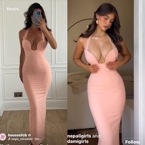 House of CB L D-DD‎ Gianina Sorbet Crepe Halter Maxi Dress NWOT